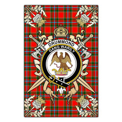 Drummond of Perth Tartan Crest Black Garden Flag - Gold Thistle Style