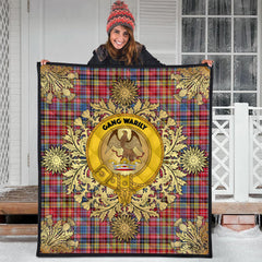 Drummond Of Strathallan Tartan Crest Premium Quilt - Gold Thistle Style