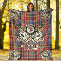Drummond of Strathallan Tartan Gold Courage Symbol Blanket