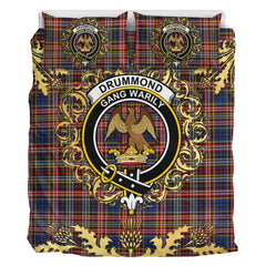 Drummond of Strathallen Tartan Crest Bedding Set - Golden Thistle Style