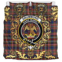 Drummond of Strathallen Tartan Crest Bedding Set - Golden Thistle Style