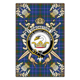 Edmonstone Tartan Crest Black Garden Flag - Gold Thistle Style
