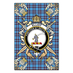 Elliot Ancient Tartan Crest Black Garden Flag - Gold Thistle Style
