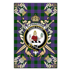 Elphinstone Tartan Crest Black Garden Flag - Gold Thistle Style