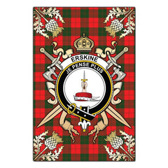 Erskine Modern Tartan Crest Black Garden Flag - Gold Thistle Style