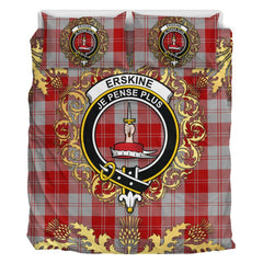 Erskine Red Tartan Crest Bedding Set - Golden Thistle Style
