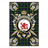 Farquharson Modern Tartan Crest Black Garden Flag - Gold Thistle Style