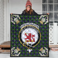 Farquharson Modern Tartan Crest Premium Quilt - Gold Thistle Style