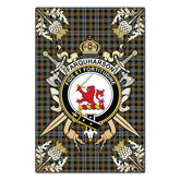 Farquharson Weathered Tartan Crest Black Garden Flag - Gold Thistle Style