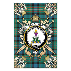 Ferguson Ancient Tartan Crest Black Garden Flag - Gold Thistle Style