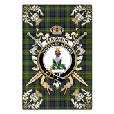 Ferguson Modern Tartan Crest Black Garden Flag - Gold Thistle Style