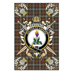 Ferguson Weathered Tartan Crest Black Garden Flag - Gold Thistle Style