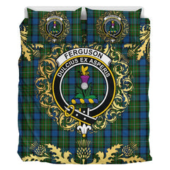 Ferguson of Atholl Tartan Crest Bedding Set - Golden Thistle Style
