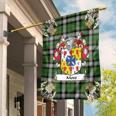 Moss Tartan Crest Black Garden Flag - Gold Thistle Style