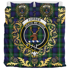 Forbes Tartan Crest Bedding Set - Golden Thistle Style