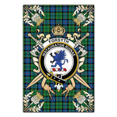 Forsyth Ancient Tartan Crest Black Garden Flag - Gold Thistle Style