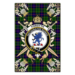 Forsyth Modern Tartan Crest Black Garden Flag - Gold Thistle Style