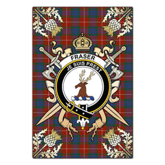 Fraser Ancient Tartan Crest Black Garden Flag - Gold Thistle Style