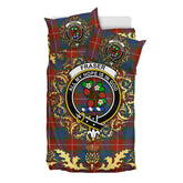 Fraser Ancient Tartan Crest Bedding Set - Golden Thistle Style