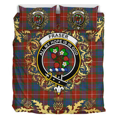 Fraser Ancient Tartan Crest Bedding Set - Golden Thistle Style