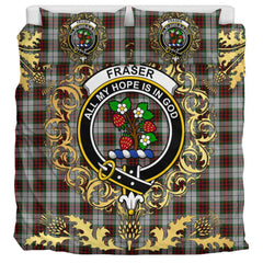 Fraser Dress Tartan Crest Bedding Set - Golden Thistle Style