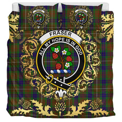 Fraser Hunting 01 Tartan Crest Bedding Set - Golden Thistle Style