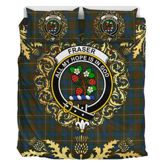 Fraser Hunting 02 Tartan Crest Bedding Set - Golden Thistle Style