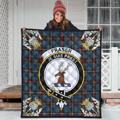Fraser Hunting Ancient Tartan Crest Premium Quilt - Gold Thistle Style