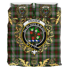 Fraser Hunting Dress Tartan Crest Bedding Set - Golden Thistle Style