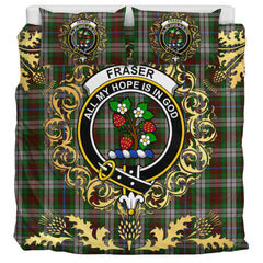 Fraser Hunting Dress Tartan Crest Bedding Set - Golden Thistle Style