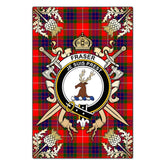 Fraser Modern Tartan Crest Black Garden Flag - Gold Thistle Style