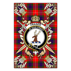 Fraser Modern Tartan Crest Black Garden Flag - Gold Thistle Style