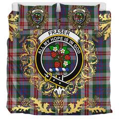 Fraser Red Dress Tartan Crest Bedding Set - Golden Thistle Style