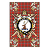 Fraser Weathered Tartan Crest Black Garden Flag - Gold Thistle Style
