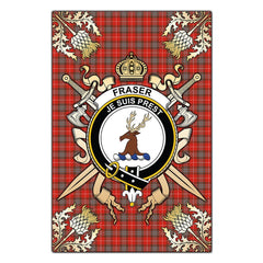 Fraser Weathered Tartan Crest Black Garden Flag - Gold Thistle Style