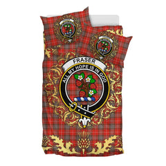 Fraser Weathered Tartan Crest Bedding Set - Golden Thistle Style