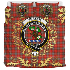 Fraser Weathered Tartan Crest Bedding Set - Golden Thistle Style