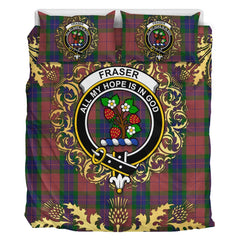 Fraser of Boblainy Hugh Tartan Crest Bedding Set - Golden Thistle Style