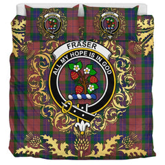 Fraser of Boblainy Hugh Tartan Crest Bedding Set - Golden Thistle Style