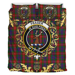 Fraser of Lovat Tartan Crest Bedding Set - Golden Thistle Style