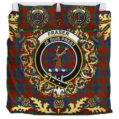 Fraser of Stratherrick Tartan Crest Bedding Set - Golden Thistle Style