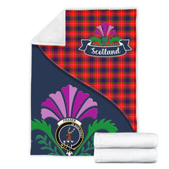 Fraser (of Lovat) Tartan Crest Premium Blanket - Thistle Style