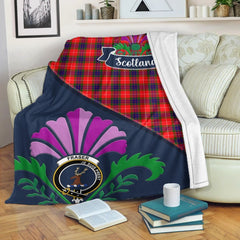 Fraser (of Lovat) Tartan Crest Premium Blanket - Thistle Style