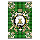 Galloway Tartan Crest Black Garden Flag - Gold Thistle Style
