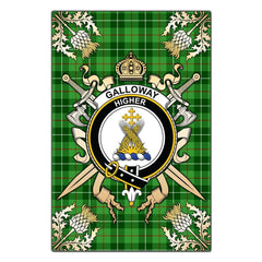 Galloway Tartan Crest Black Garden Flag - Gold Thistle Style