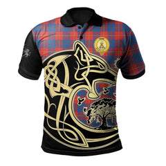Galloway Red Tartan Polo Shirt Viking Wolf