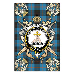 Garden Tartan Crest Black Garden Flag - Gold Thistle Style