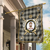 Menzies Black _ White Ancient Tartan Crest Garden Flag - Celtic Thistle Style