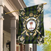 Reid Green Tartan Crest Black Garden Flag - Gold Thistle Style