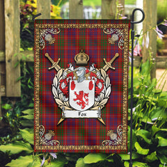 Fox Red Tartan Crest Garden Flag - Celtic Thistle Style